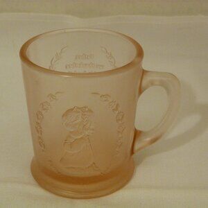 Fenton Art Glass 1984 Praying Girl Mug Pink Satin Glass "Father We Thank Thee"